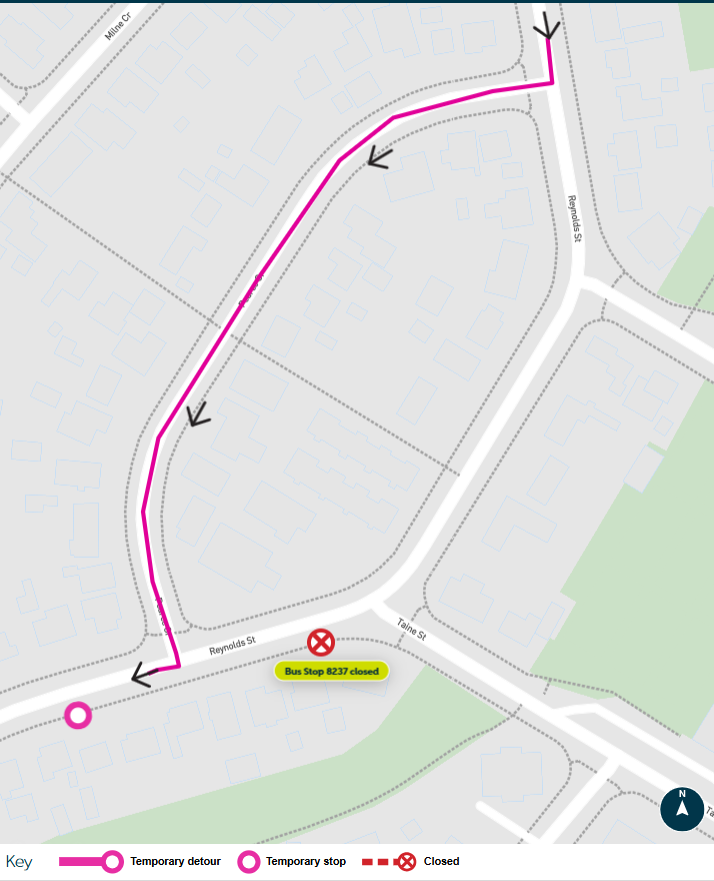 image shows detour and temporary stop